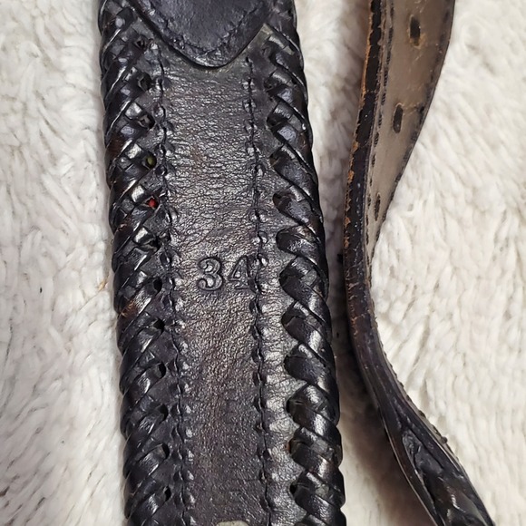 Vintage Aztec Southwestern Beaded Black Leather Belt 34 Retro Bohemian Indian - Picture 9 of 13